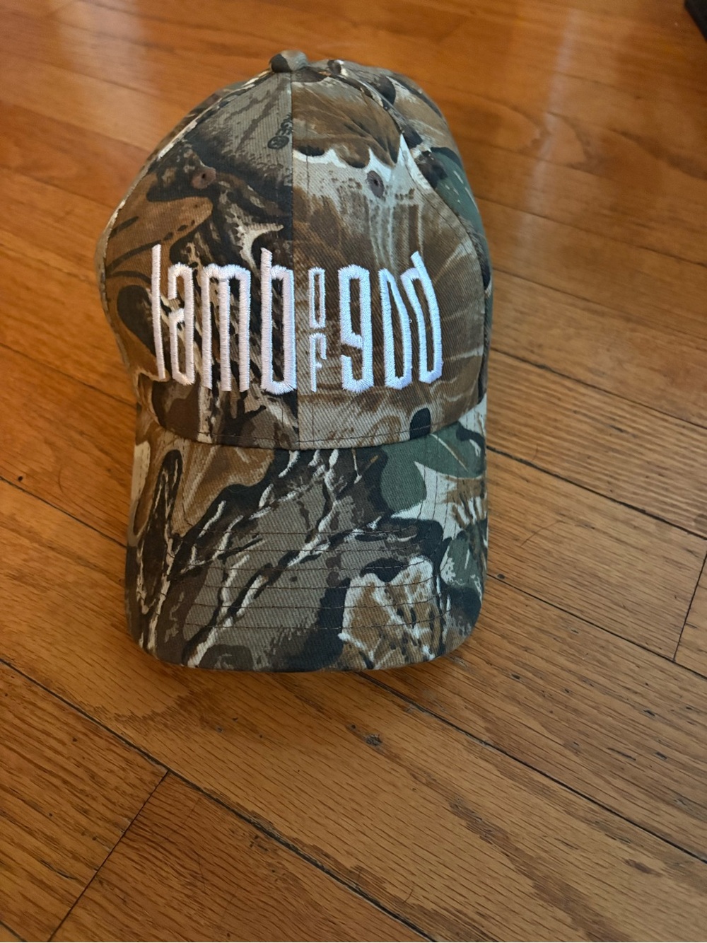 Camo Lamb of God Baseball Cap with White Embroidered Logo - Men's Hat